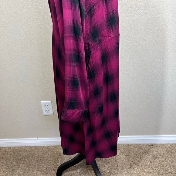 Torrid Purple Black Plaid Rayon Long Sleeve Button Dress Size 2(2X) cottagecore - Picture 15 of 16